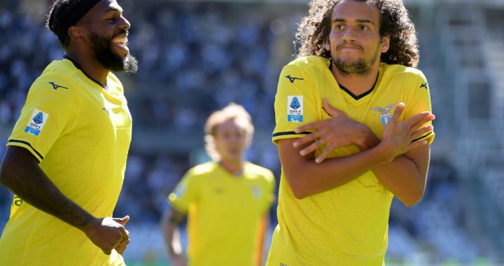 TURIN, ITALY - SEPTEMBER 29: Matteo Guendouzi of SS Lazio celebrates a opening goal during the Serie match between Torino and Lazio at Stadio Olimpico di Torino on September 29, 2024 in Turin, Italy. (Photo by Marco Rosi - SS Lazio/Getty Images)