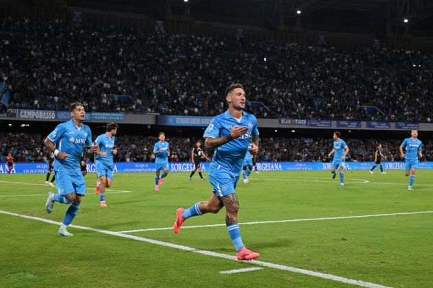 NAPLES, ITALY - SEPTEMBER 29: Matteo Politano of SSC Napoli celebrates after scoring his sides first goal during the Serie A match between Napoli and Monza at Stadio Diego Armando Maradona on September 29, 2024 in Naples, Italy. (Photo by Francesco Pecoraro/Getty Images)