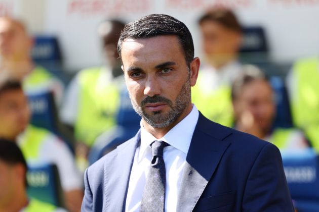 BERGAMO, ITALY - SEPTEMBER 15: Raffaele Palladino Head Coach of ACF Fiorentina looks on during the Serie A match between Atalanta and Fiorentina at Gewiss Stadium on September 15, 2024 in Bergamo, Italy. (Photo by Francesco Scaccianoce/Getty Images)