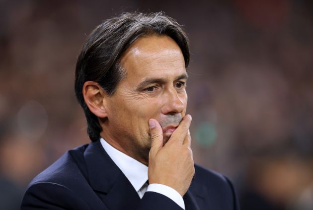 MANCHESTER, ENGLAND - SEPTEMBER 18: Simone Inzaghi, Head Coach of FC Internazionale, reacts during the UEFA Champions League 2024/25 League Phase MD1 match between Manchester City and FC Internazionale Milano at City of Manchester Stadium on September 18, 2024 in Manchester, England. (Photo by Carl Recine/Getty Images)