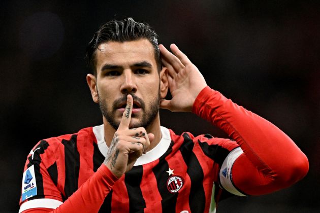 AC Milan's French defender #19 Theo Hernandez celebrates scoring the opening goal during the Italian Serie A football match between AC Milan and Venezia FC at the San Siro Stadium in Milan, on September 14, 2024. (Photo by Gabriel BOUYS / AFP) (Photo by GABRIEL BOUYS/AFP via Getty Images)