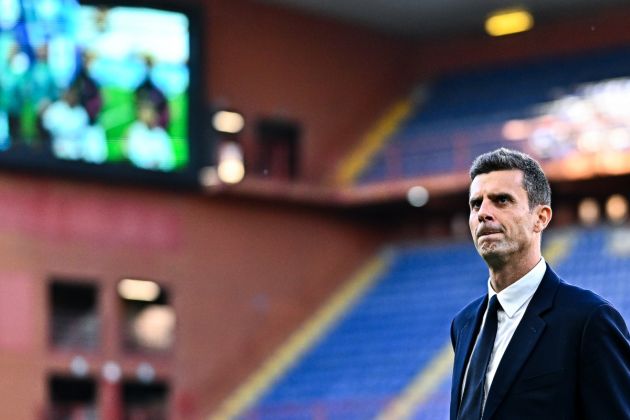 GENOA, ITALY - SEPTEMBER 28: Head coach Thiago Motta of Juventus looks on prior to kick-off in the Serie A match between Genoa and Juventus at Stadio Luigi Ferraris on September 28, 2024 in Genoa, Italy. (Photo by Simone Arveda/Getty Images)