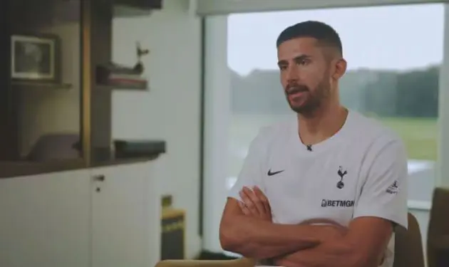 Tottenham and Italy goalkeeper Guglielmo Vicario during an interview with Sky Sport Italia on September 25, 2024