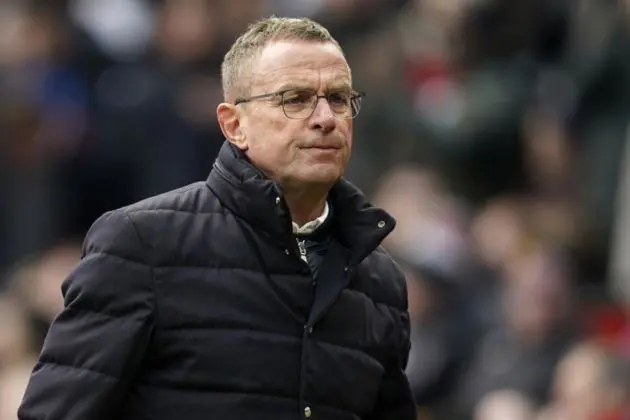 Manchester United's manager Ralf Rangnick reacts during the English Premier League soccer match between Manchester United and Leicester City in Manchester, Britain, 02 April 2022. EPA-EFE/TIM KEETON EDITORIAL USE ONLY. No use with unauthorized audio, video, data, fixture lists, club/league logos or 'live' services. Online in-match use limited to 120 images, no video emulation. No use in betting, games or single club/league/player publications