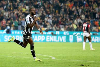 Udinese's Keinan Davis celebrates after scoring a goal during the Italian Serie A soccer match Udinese Calcio vs Cagliari Calcio at the Friuli - Bluenergy Stadium in Udine, Italy, 25 October 2024. EPA-EFE/GABRIELE MENIS