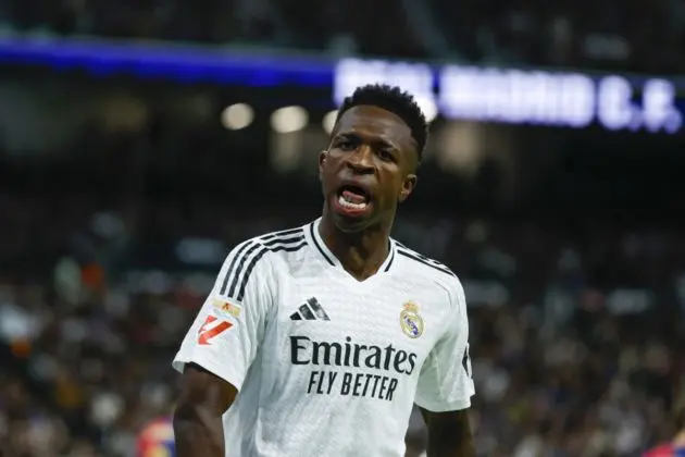 Real Madrid's Vinicius Junior talks during the Spanish LaLiga soccer match between Real Madrid and FC Barcelona, in Madrid, Spain, 26 October 2024. EPA-EFE/JUANJO MARTIN