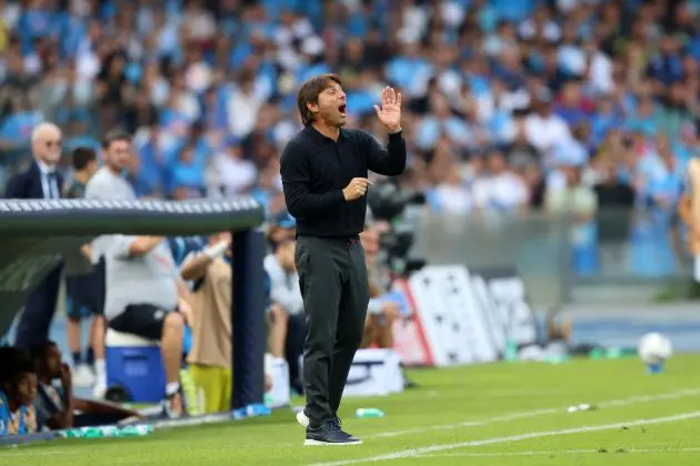 NAPLES, ITALY - OCTOBER 26: Antonio Conte head coach of Napoli during the Serie A match between Napoli and Lecce at Stadio Diego Armando Maradona on October 26, 2024 in Naples, Italy. (Photo by Francesco Pecoraro/Getty Images)