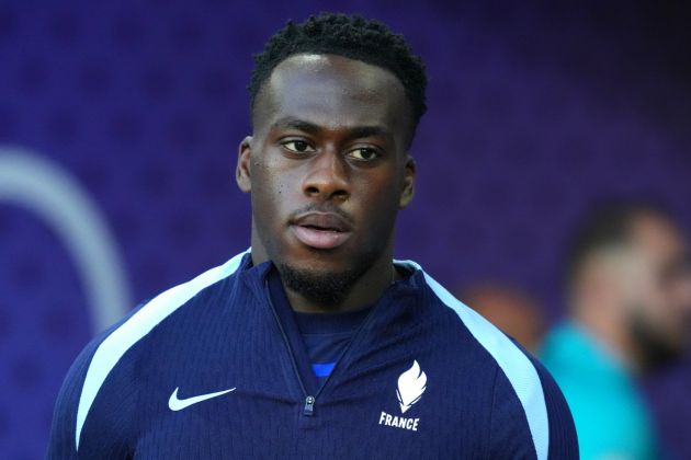 BORDEAUX, FRANCE - AUGUST 02: Arnaud Kalimuendo #9 of Team France looks on prior to the Men's Quarterfinal match between France and Argentina during the Olympic Games Paris 2024 at Nouveau Stade de Bordeaux on August 02, 2024 in Bordeaux, France. (Photo by Juan Manuel Serrano Arce/Getty Images)