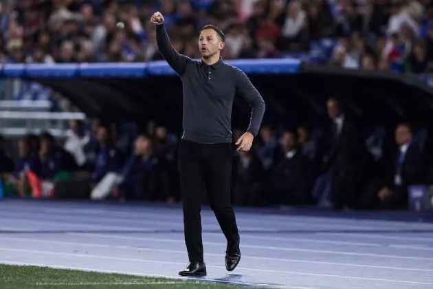 ROME, ITALY - OCTOBER 10: Domenico Tedesco Head Coach of Belgium gestures during the UEFA Nations League 2024/25 League A Group A2 match between Italy and Belgium at Stadio Olimpico on October 10, 2024 in Rome, Italy. (Photo by Emmanuele Ciancaglini/Getty Images)