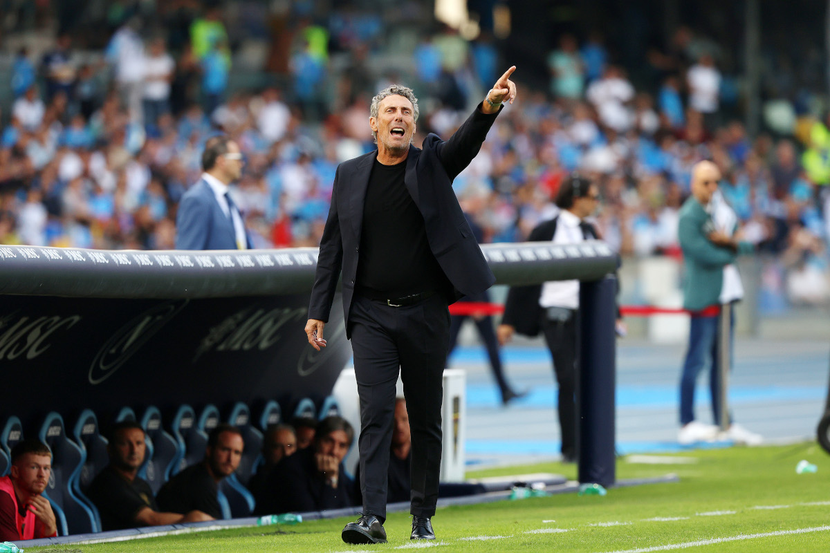 NAPLES, ITALY - OCTOBER 26: Luca Gotti head coach of Lecce during the Serie A match between Napoli and Lecce at Stadio Diego Armando Maradona on October 26, 2024 in Naples, Italy. (Photo by Francesco Pecoraro/Getty Images)