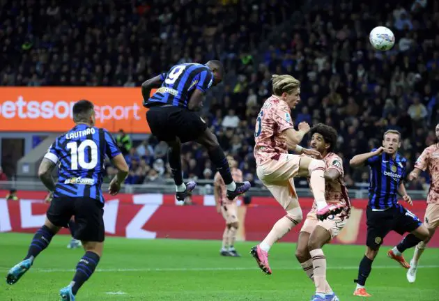 epa11644186 Inter Milans Marcus Thuram (C) scores the 1-0 goal during the Italian Serie A soccer match between FC Inter and Torino FC at Giuseppe Meazza stadium in Milan, Italy, 05 October 2024. EPA-EFE/MATTEO BAZZI