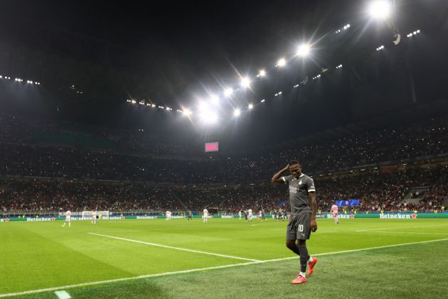 MILAN, ITALY - OCTOBER 22: Rafael Leao of AC Milan leaves the field after substitution during the UEFA Champions League 2024/25 League Phase MD3 match between AC Milan and Club Brugge KV at Stadio San Siro on October 22, 2024 in Milan, Italy. (Photo by Marco Luzzani/Getty Images)