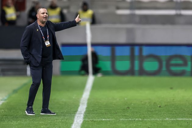 BUDAPEST, HUNGARY - OCTOBER 10: Ran Ben Simon, coach of Israel, gestures during the UEFA Nations League 2024/25 League A Group A2 match between Israel and France at Bozsik Arena on October 10, 2024 in Budapest, Hungary. (Photo by David Balogh/Getty Images)