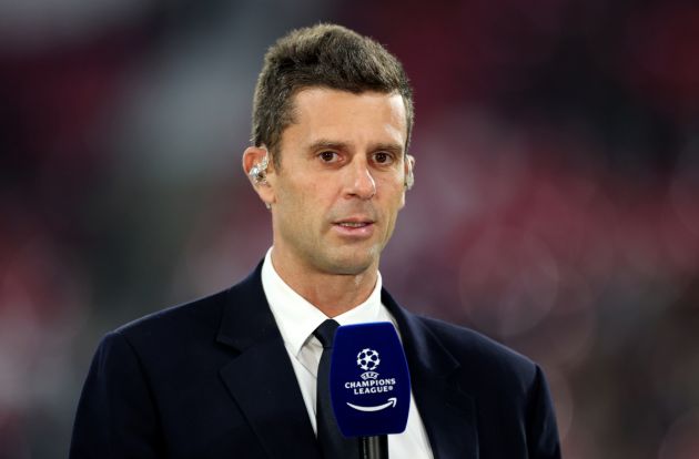 LEIPZIG, GERMANY - OCTOBER 02: Thiago Motta, Head Coach of Juventus, speaks to the media prior to the UEFA Champions League 2024/25 League Phase MD2 match between RB Leipzig and Juventus at Leipzig Stadium on October 02, 2024 in Leipzig, Germany. (Photo by Maja Hitij/Getty Images)