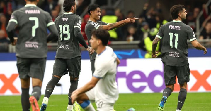 MILAN, ITALY - OCTOBER 22: Tijjani Reijnders of AC Milan celebrates his goal with his team-mates during the UEFA Champions League 2024/25 League Phase MD3 match between AC Milan and Club Brugge KV at Stadio San Siro on October 22, 2024 in Milan, Italy. (Photo by Marco Luzzani/Getty Images)