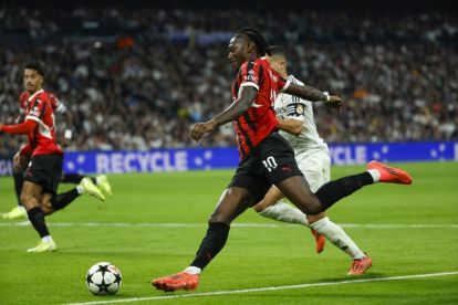 Real Madrid's Lucas Vazquez (R) in action against AC Milan's Rafael Leao (L) during the UEFA Champions League soccer match between Real Madrid and AC Milan, in Madrid, Spain, 05 November 2024. EPA-EFE/Juanjo Martin