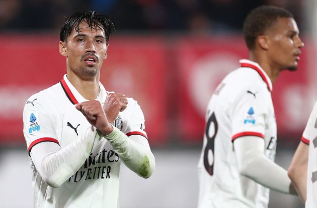 MONZA, ITALY - NOVEMBER 02: Tijjani Reijnders of AC Milan celebrates after scoring their team's first goal during the Serie A match between AC Monza and AC Milan at U-Power Stadium on November 02, 2024 in Monza, Italy. (Photo by Marco Luzzani/Getty Images)