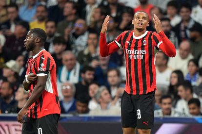 MADRID, SPAIN - NOVEMBER 05: Malick Thiaw of AC Milan celebrates scoring his team's first goal during the UEFA Champions League 2024/25 League Phase MD4 match between Real Madrid C.F. and AC Milan at Estadio Santiago Bernabeu on November 05, 2024 in Madrid, Spain. (Photo by Angel Martinez/Getty Images)