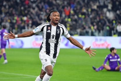 epa11797798 Juventus' Khephren Thuram celebrates after scoring the opening goal in the Italian Serie A soccer match Juventus FC vs ACF Fiorentina at the Allianz Stadium in Turin, Italy, 29 December 2024. EPA-EFE/ALESSANDRO DI MARCO