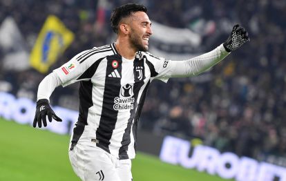 epa11783085 Juventus' Nico Gonzalez celebrates scoring the 4-0 goal during the Coppa Italia round of 16 soccer match between Juventus FC and Cagliari Calcio, in Turin, Italy, 17 December 2024. EPA-EFE/ALESSANDRO DI MARCO