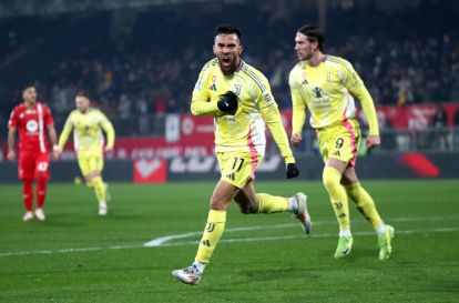 MONZA, ITALY - DECEMBER 22: Nicolas Gonzalez of Juventus celebrates scoring his team's second goal during the Serie A match between Monza and Juventus at U-Power Stadium on December 22, 2024 in Monza, Italy. (Photo by Marco Luzzani/Getty Images)