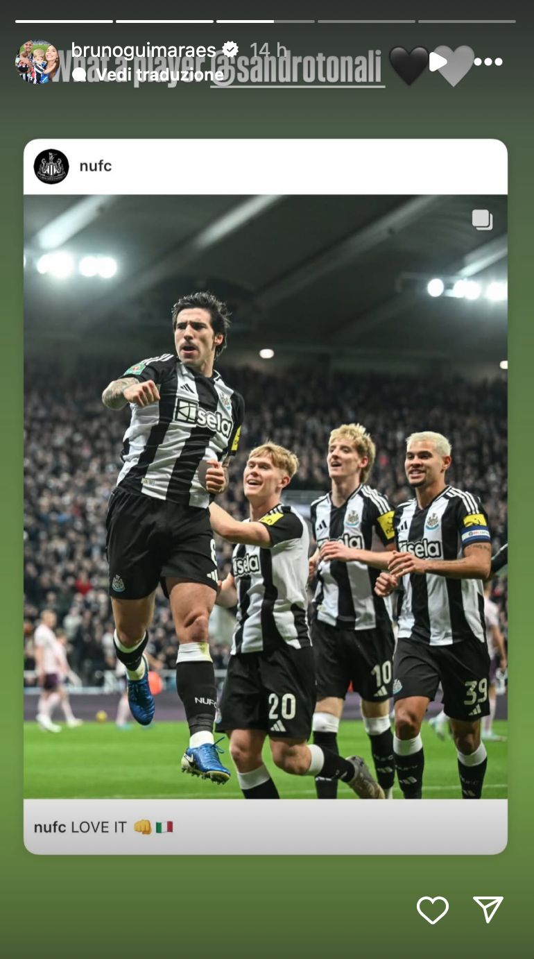 Guimaraes IG Story praising Tonali