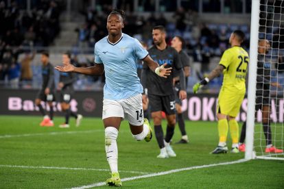 Tijjani Noslin of SS Lazio celebrates a third goal during the Italy Frecciarossa Cup match between SS Lazio v Napoli at Stadio Olimpico in Rome on December 05, 2024 in Rome, Italy. (Photo by Marco Rosi - SS Lazio/Getty Images)