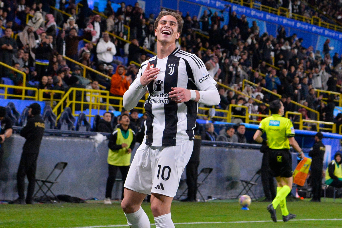 epa11804084 Juventus's Kenan Yildiz celebrates after scoring the 1-0 goal during the Supercoppa Italiana semi-final match between Juventus FC and AC Milan, in Riyadh, Saudi Arabia, 03 January 2025. EPA-EFE/STR