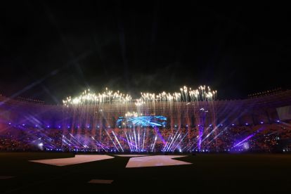 RIYADH, SAUDI ARABIA - JANUARY 02: A general view of the light show prior to the Italian Super Cup Semi-Final match between FC Internazionale and Atalanta at Al Awwal Park on January 02, 2025 in Riyadh, Saudi Arabia. (Photo by Yasser Bakhsh/Getty Images)