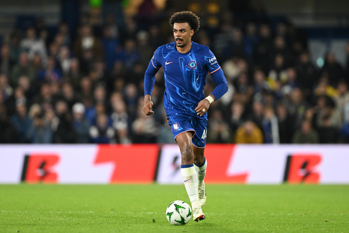 Renato Veiga of Chelsea in action during the UEFA Conference League 2024/25 League Phase MD1 match between Chelsea FC and KAA Gent at Stamford Bridge on October 03, 2024 in London, England. (Photo by Mike Hewitt/Getty Images)