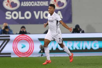 David Neres of SSC Napoli celebrates after scoring a goal during the Serie A match between Fiorentina and Napoli at Stadio Artemio Franchi on January 4, 2025 in Florence, Italy. (Photo by Gabriele Maltinti/Getty Images)