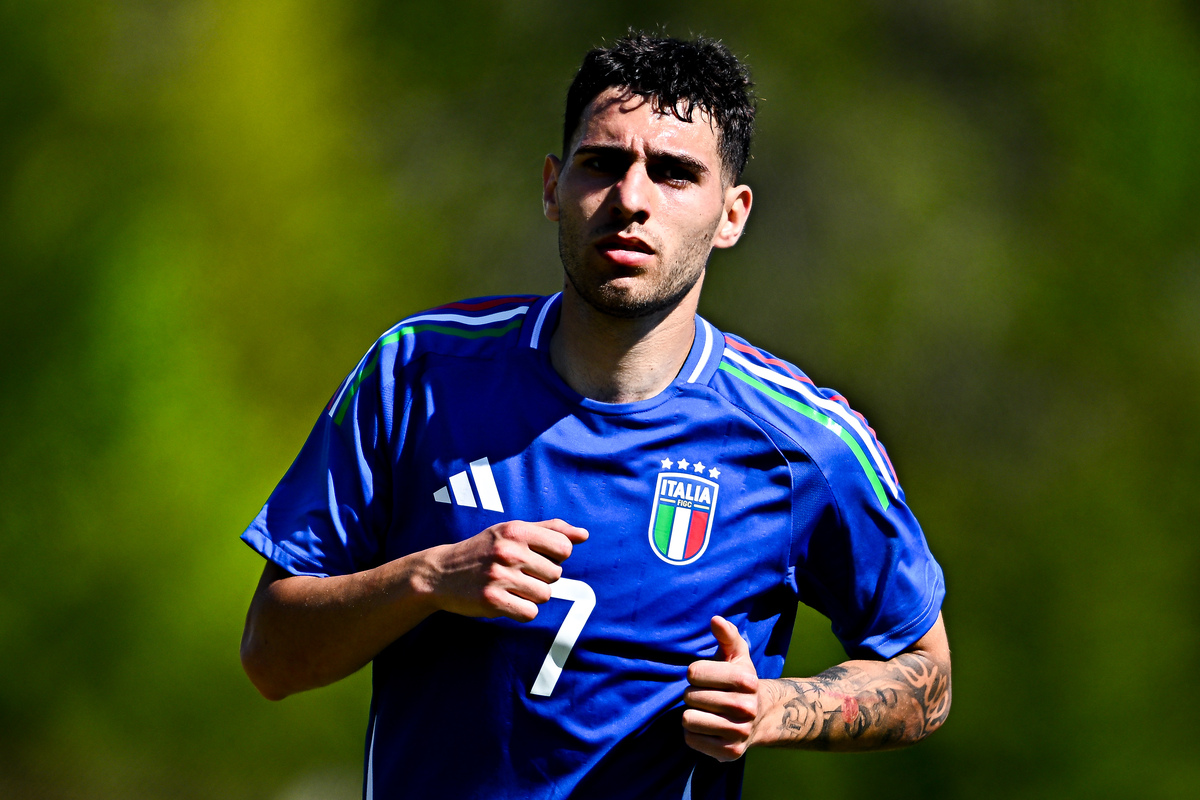 Luis Hasa of Italy U21 looks on during the 50th Tournoi Maurice Revello match between Italy U21 and Japan U21 at Stade Jules Ladoumègue on June 4, 2024 in Vitrolles, France. (Photo by Simone Arveda/Getty Images)