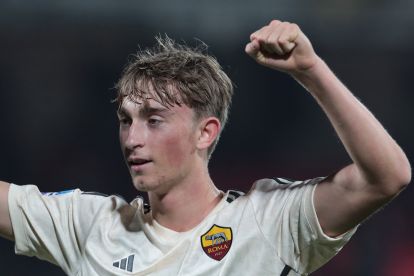 MONZA, ITALY - MARCH 02: Dean Huijsen of AS Roma celebrates following the Serie A TIM match between AC Monza and AS Roma at U-Power Stadium on March 02, 2024 in Monza, Italy. (Photo by Emilio Andreoli/Getty Images)