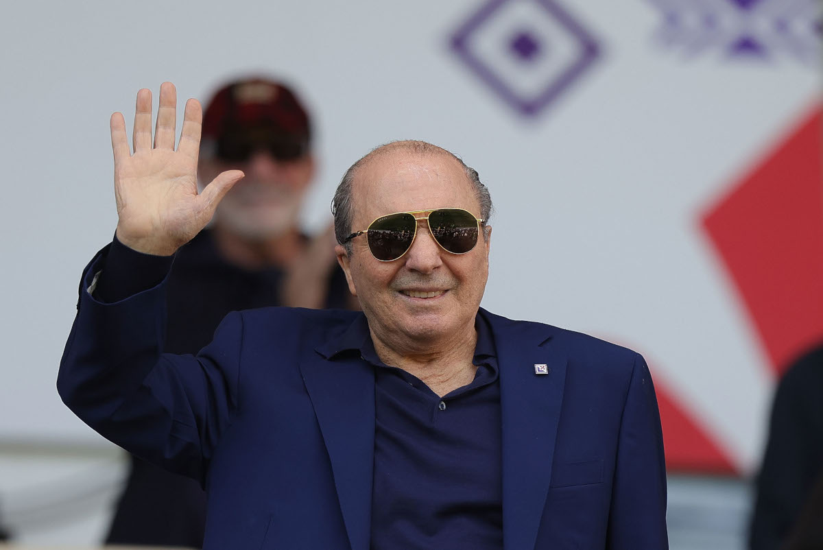 FLORENCE, ITALY - MARCH 30: Rocco Commisso president of ACF Fiorentina reacts during the Serie A match between Fiorentina and Atalanta at Stadio Artemio Franchi on March 30, 2025 in Florence, Italy. (Photo by Gabriele Maltinti/Getty Images)