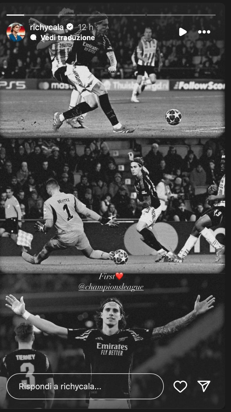Historia de IG de Calafiori celebrando su gol