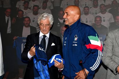 FLORENCE, ITALY - JUNE 03: Gianni Rivera and head coach of Italy Luciano Spalletti after a press conference at Centro Tecnico Federale di Coverciano on June 03, 2024 in Florence, Italy. (Photo by Claudio Villa/Getty Images)