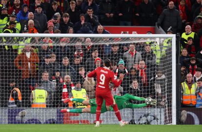 LIVERPOOL, ENGLAND - MARCH 11: Italy no.1 Gianluigi Donnarumma of Paris Saint-Germain saves a penalty from Darwin Nunez of Liverpool in the shootout during the UEFA Champions League 2024/25 Round of 16 Second Leg match between Liverpool FC and Paris Saint-Germain at Anfield on March 11, 2025 in Liverpool, England. (Photo by Julian Finney/Getty Images)
