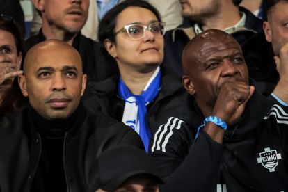 Thierry Henry and actor Terry Crews at the Stadio Sinigaglia watching the Serie A match between Como and Torino.