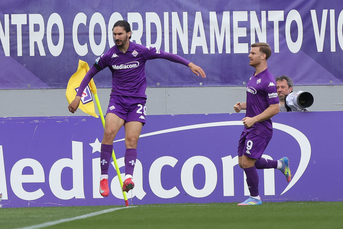 FLORENCE, ITALY - APRIL 27: Jacine Adli of ACF Fiorentina celebrates after scoring a goal during the Serie A match between Fiorentina and Empoli at Stadio Artemio Franchi on April 27, 2025 in Florence, Italy. (Photo by Gabriele Maltinti/Getty Images)