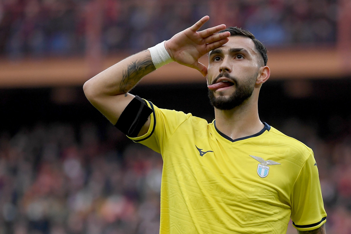 GENOA, ITALY - APRIL 23: Valentin Castellanos of SS Lazio celebrates a opening goal during the Serie match between Genoa and Lazio at Stadio Luigi Ferraris on April 23, 2025 in Genoa, Italy. (Photo by Marco Rosi - SS Lazio/Getty Images)