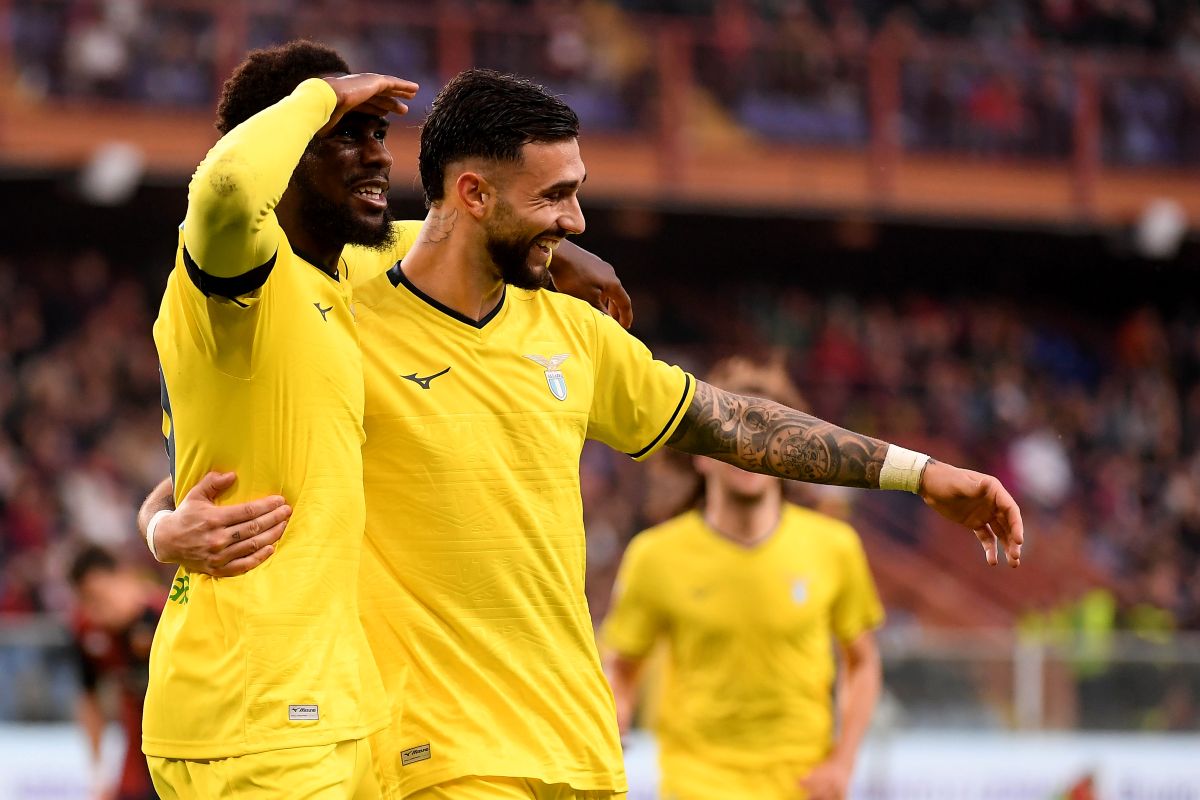 GENOA, ITALY - APRIL 23: Boulaye Dia of SS Lazio celebrates a second goal with his team mates during the Serie A match between Genoa and Lazio at Stadio Luigi Ferraris on April 23, 2025 in Genoa, Italy. (Photo by Marco Rosi - SS Lazio/Getty Images)