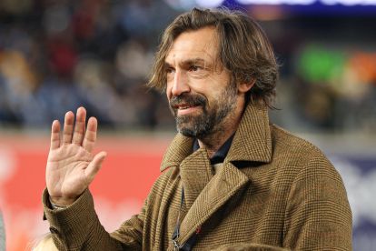 NEW YORK, NEW YORK - MARCH 8: Former New York City FC player Andrea Pirlo waves to fans prior to the MLS match against Orlando City at Yankee Stadium on March 8, 2025 in New York City. (Photo by Vincent Carchietta/Getty Images)
