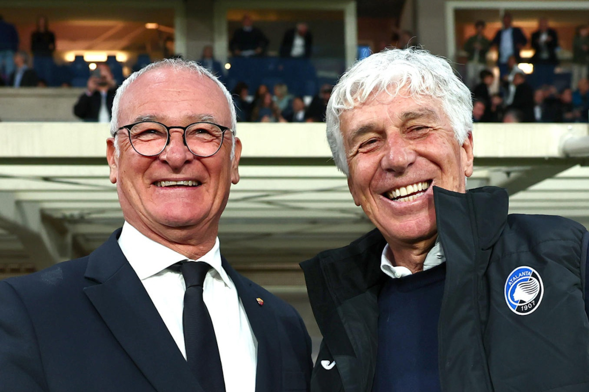 EPA12094855 El entrenador de Roma Claudio Ranieri y el entrenador de Atalanta, Gian Piero Gasperini, sonríen mientras se plantean por delante del partido de fútbol de la Serie A italiana entre Atalanta BC y como Roma, en Bergamo, Italia, 12 de mayo de 2025. Epa-Efe/Michele Maraviglia