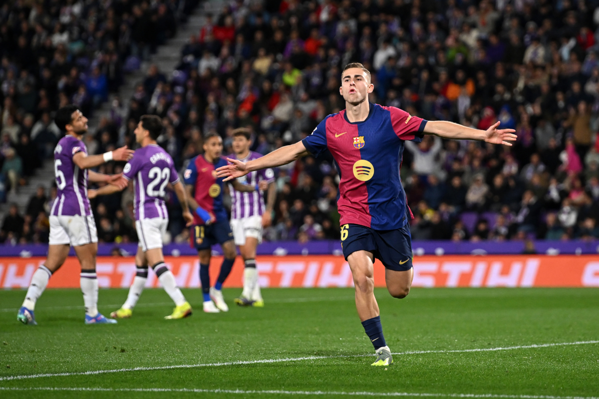 VALLADOLID, SPAIN - MAY 03: Fermin Lopez of FC Barcelona celebrates scoring his team's second goal during the LaLiga match between Real Valladolid CF and FC Barcelona at Jose Zorrilla on May 03, 2025 in Valladolid, Spain. (Photo by Denis Doyle/Getty Images)