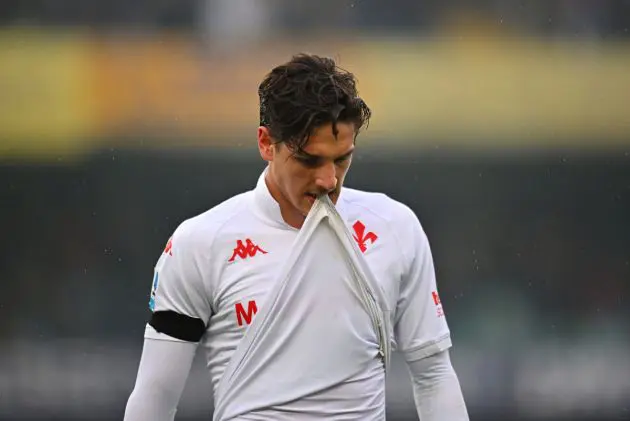 VERONA, ITALY - FEBRUARY 23: Nicolo Zaniolo of Fiorentina reacts during the Serie A match between Verona and Fiorentina at Stadio Marcantonio Bentegodi on February 23, 2025 in Verona, Italy. (Photo by Alessandro Sabattini/Getty Images)