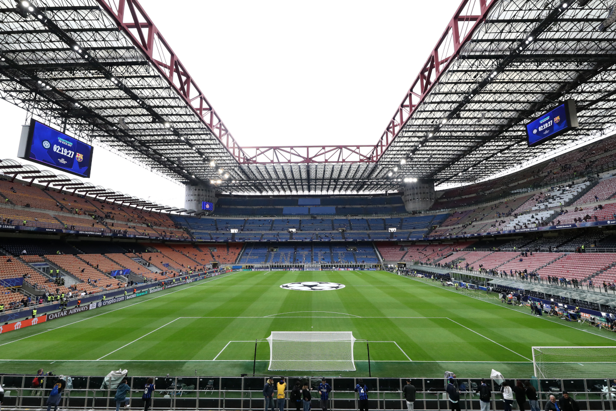 MILAN, ITALY - MAY 06: General view inside the San Siro stadium prior to the UEFA Champions League 2024/25 Semi Final Second Leg match between FC Internazionale Milano and FC Barcelona at Giuseppe Meazza Stadium on May 06, 2025 in Milan, Italy. (Photo by Marco Luzzani/Getty Images)