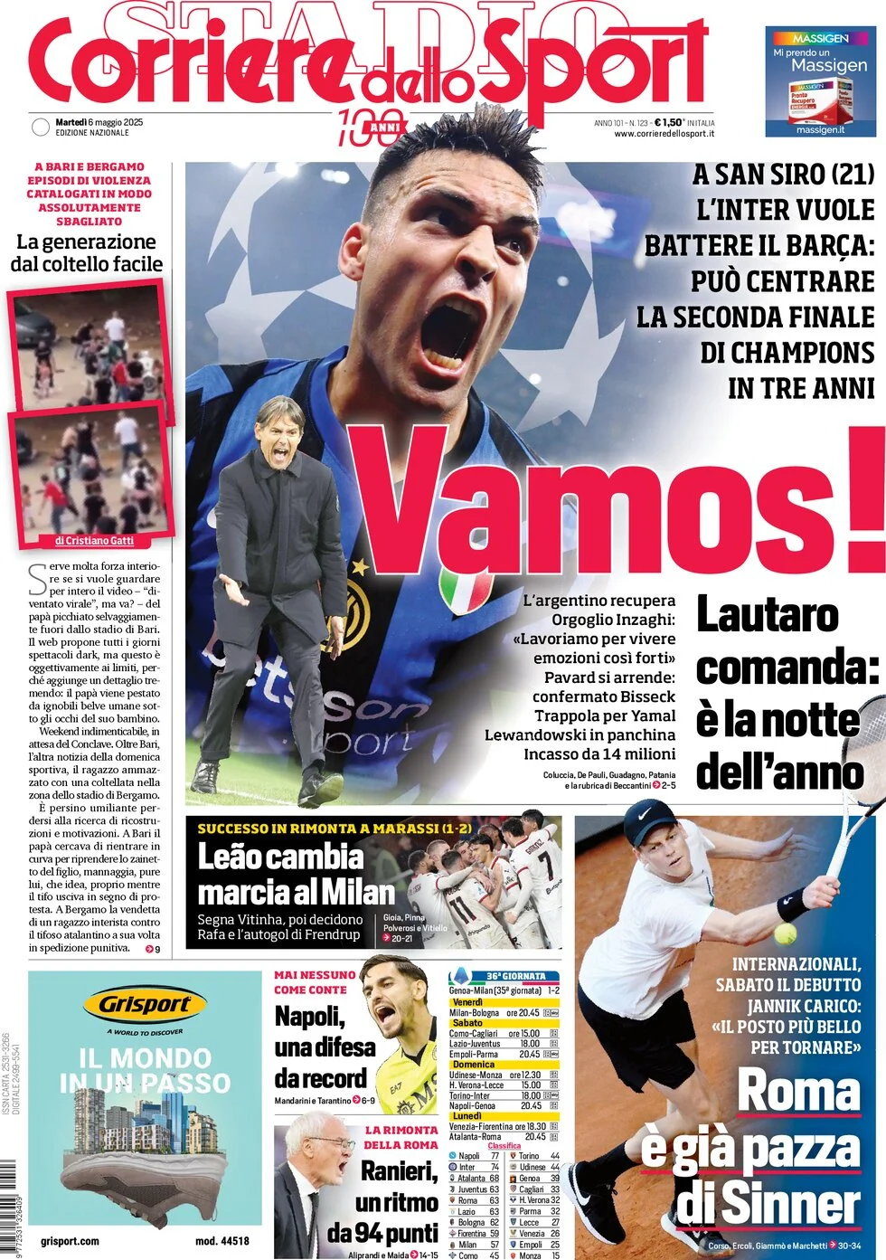 Capa do jornal Corriere dello Sport
