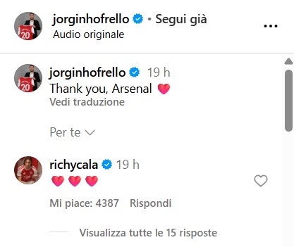 Watch: Calafiori reacts as Jorginho confirms Arsenal exit 2 jorgi calafiori