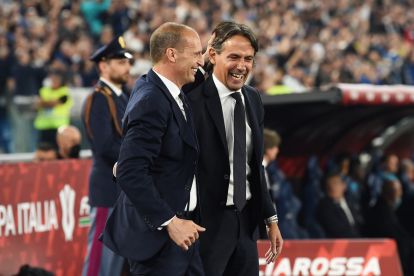 ROME, ITALY - MAY 11: Massimiliano Allegri, Head Coach of Juventus and Simone Inzaghi, Head Coach of FC Internazionale