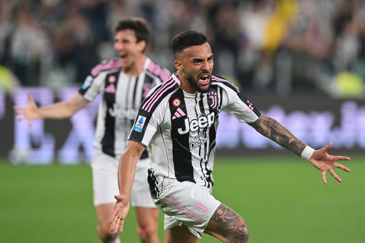 TURIN, ITALY - MAY 18: Nicolas Gonzalez of Juventus celebrates scoring his team's first goal during the Serie A match between Juventus and Udinese at Allianz Stadium on May 18, 2025 in Turin, Italy. (Photo by Chris Ricco/Getty Images)